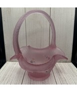 Vintage Pink Fenton Glass Basket Floral Handpainted USA Decorative Carnival - $68.31