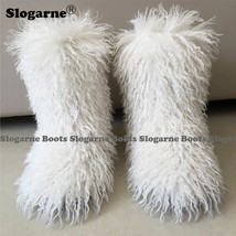 Women Winter Snow Boots Outdoor Faux Wool Boots Luxury Furry Curly Fur Boots Wom - £56.18 GBP