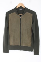 Vince S Green Suede-Front Wool Knit Full Zip Jacket Cardigan - £35.88 GBP