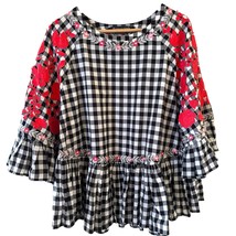 Anthropologie Pankaj &amp; Nidhi Womens Large Top Gingham Floral Embroidery ... - $28.99
