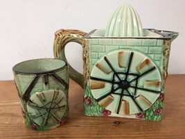 Vtg Tashiro Shoten Hand Painted Japan Green Ceramic Watermill Juicer Rea... - $125.00