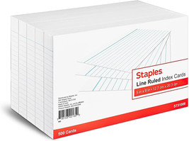 Staples 233478 Line Ruled White Index Cards 5&quot; X 8&quot; 500/Pack (51006) - £34.66 GBP