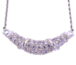 Vintage Swag Clear Rhinestone Silver Rhodium Plated Collar Necklace - £15.86 GBP
