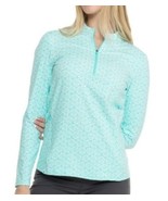 NWT SIGRID OLSEN AQUA WHITE SWEET CIRCLES Long Sleeve Mock Golf Shirt M &amp; L - $742.27 MXN