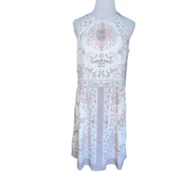 Philosophy Grey Ivory Pink Floral Sleeveless Crew Neck Mini Dress Large Lined - £23.77 GBP