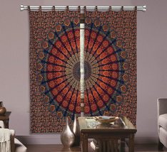INDACORIFY Multicolor Peacock Feather Mandala Curtain Drape, Boho Window Treatme - £22.37 GBP+