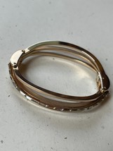 Split Goldtone w Center Clear Rhinestones  Hinged Bangle Bracelet  –  2 and 3/8t - £10.46 GBP