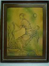 Vintage Signed African Painting, African Woman and Child, Fishing Net 44 x 33 cm - £126.48 GBP