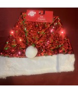 RED Sequin Santa Hat Cap Sparkle Shine Green Sequins Plush Edge Adult - $299.30 MXN