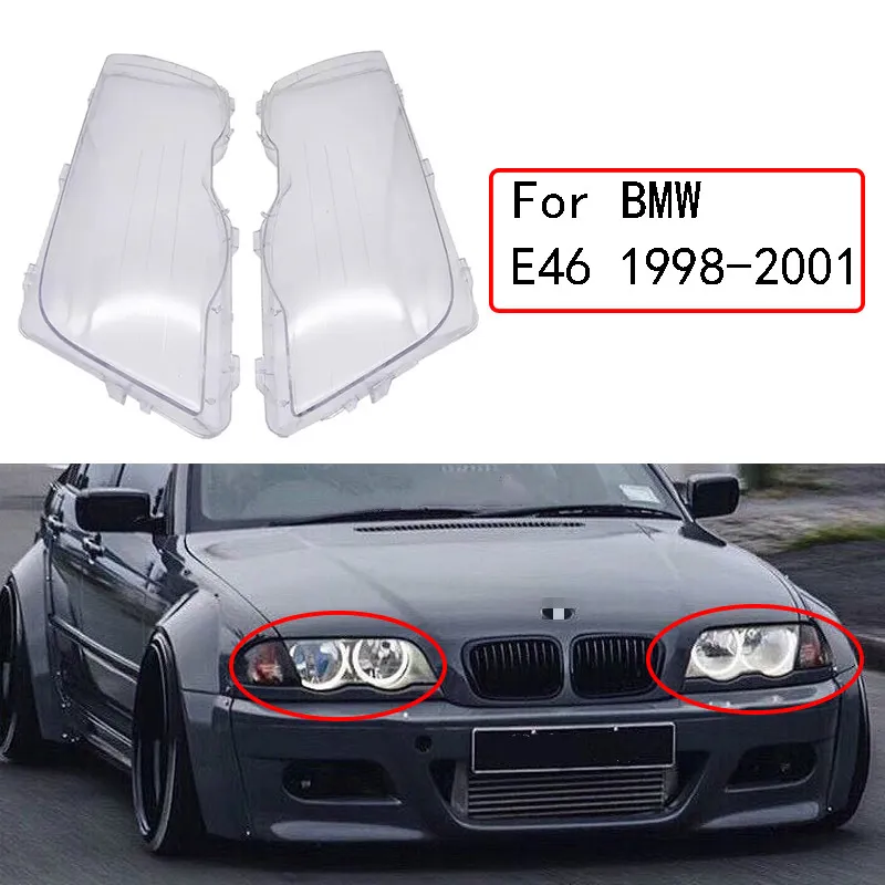 1 Pair Car Headlight Cover Lampshade Waterproof Bright Shell Cover for BMW E46 3 - £26.41 GBP+