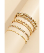 Gold 4pcs Rhinestone Decor Adjustable Chain Plated Bracelet Set - $7.64 CAD