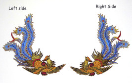 1pr small Phoenix /Lucky Bird Red/Gold Metallic Embroideries Patch Iron on PH177 - £8.78 GBP