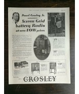 Vintage 1929 Crosley Screen Grid Battery Radio Full Page Original Ad - £5.22 GBP