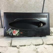 Tissue Box Cover Black Metal Wall Hanging Tole Painted Floral Vintage 90’s - £23.34 GBP