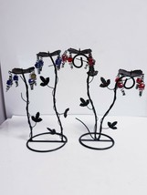 Pair of 11&quot; Wrought Iron Grape Vine &amp; Leaves, Marble Glass Grapes Candle Holders - £18.99 GBP