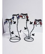 Pair of 11&quot; Wrought Iron Grape Vine &amp; Leaves, Marble Glass Grapes Candle... - £17.76 GBP