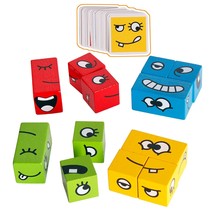 Wooden Expressions Matching Block Puzzles Building Cubes Toy Borad Games Educati - £25.16 GBP