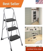 Platinum Grey Folding Step Stool - Lightweight, Slip-Resistant, 3-Step D... - $89.99
