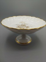 Vintage Limoge France Petit Four Footed Cake Plate Dish White Gold Flowers 2.5&quot;H - £13.42 GBP