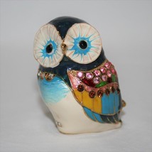 Blue Enameled Sparkling Jeweled Owl Trinket Box   #2254 - £9.45 GBP