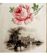Christmas Greetings Pink Rose Victorian Card 1900s Swans On Pond Emboss ... - $27.34 CAD