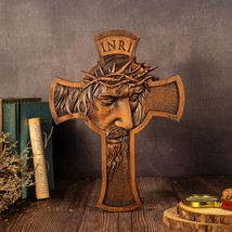 Hand Carved Jesus Holy Crown of Thorns Wooden Cross - £47.05 GBP+