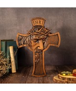 Hand Carved Jesus Holy Crown of Thorns Wooden Cross - €51,62 EUR+