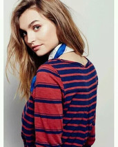New Free People by We the Free Mix It Stripe Tee Navy Brick Long Sleeve ... - £21.15 GBP