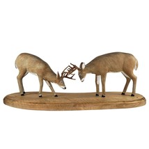 Wood Carved Hand Painted Deer Bucks Fighting Head Butting Statue Figurine - £392.39 GBP