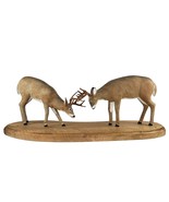 Wood Carved Hand Painted Deer Bucks Fighting Head Butting Statue Figurine - £397.42 GBP