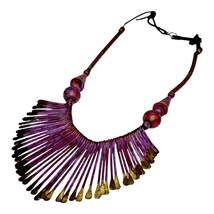 Vtg 70s Purple Brass Paddle &amp; Torque Choker Bib Necklace Statement Jewel... - $461.15 MXN