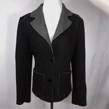 Vintage Chaiken Black Gray Faux Fleece Trim Pockets Jacket Coat Size 6 Coat - £54.47 GBP