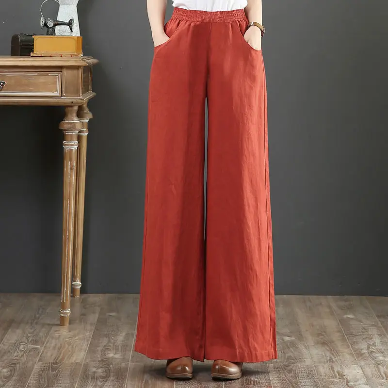 Sporting Casual Cotton Linen Wide Leg Width Pants Woman Trendeez Elegant Baggy S - £34.62 GBP
