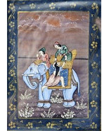 Vintage India Painting Hand-painted on Cloth, Men on an Elephant, 33 cm ... - $107.25 CAD
