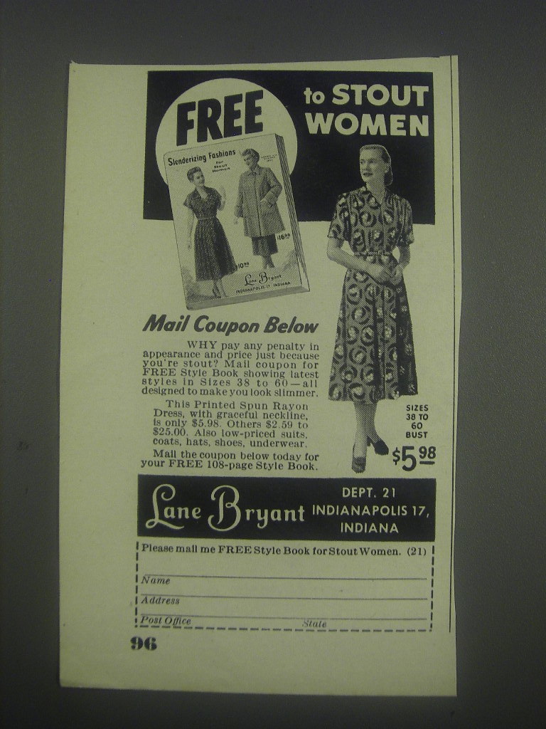 1953 Lane Bryant Fashion Advertisement - Free to Stout women - $18.49