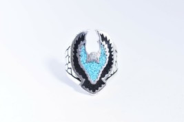 1980&#39;s Vintage Blanc Bronze Taille 13.25 Sud-Ouest Aigle Turquoise Inlay Bague - £28.41 GBP