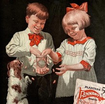 Planters Pennant Peanuts 1921 Advertisement Lithograph Feeding Puppy Dog... - $69.99
