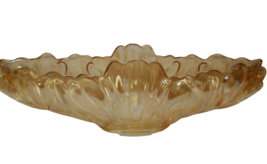 Amber Gold Carnival Glass Lily Pons Pickle Dish Handled Oval Bowl Leaves Vintage - £10.14 GBP