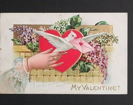 Valentines Day Lover Series Ladies Hand Dove Gold Embossed Postcard Nash 1911 - $7.99