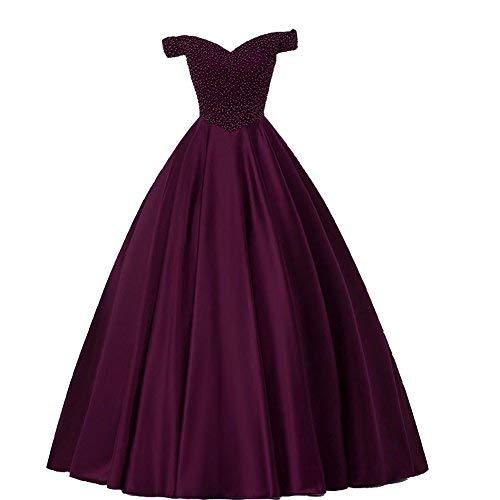 Off The Shoulder Pearls Long Corset Prom Dress Formal Evening Gown Dark Plum US