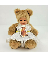 Anne Geddes Brown Bear Plush Baby Doll w/ Tag Removable Apron 2002 Blue ... - £14.85 GBP