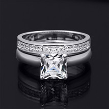 3.0 Carat Princess Cut Wedding Band Engagement Ring Set Bridal Silver Size 5-9 - £56.66 GBP