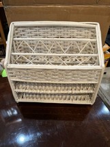 Vintage White Wicker Rattan Desk Organizer Letter Tray Holder Shabby Chic - $13.93