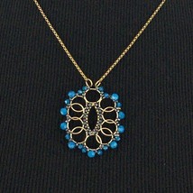 MIGUEL ASES blue bead pendant necklace - 14K gold-filled hematite &amp; crystal 17&quot; - £27.91 GBP