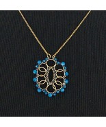 MIGUEL ASES blue bead pendant necklace - 14K gold-filled hematite &amp; crys... - £27.36 GBP