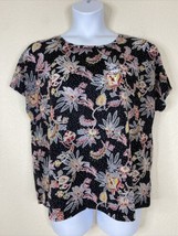 Cato Women Plus Size 14/16W (0X) Black Dot Floral Blouse Short Sleeve Casual - £6.12 GBP