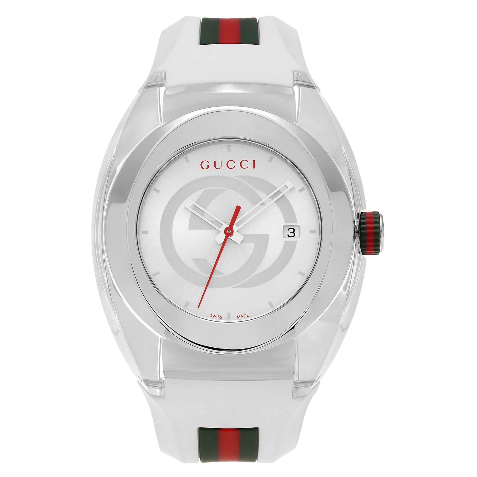 Gucci YA137102 Silver Dial Rubber Strap Unisex Watch