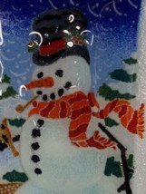 Peggy Karr SNOWMAN Rectangular Tray Platter Fused Art Glass Winter Holiday - £26.37 GBP