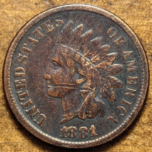 1881 Indian Head Cent Penny Fine Dark Patina Obverse Scratch - £6.64 GBP