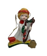 Vintage Ceramic Hanging Christmas Ornament Angel On Rainbow 70s - $10.00